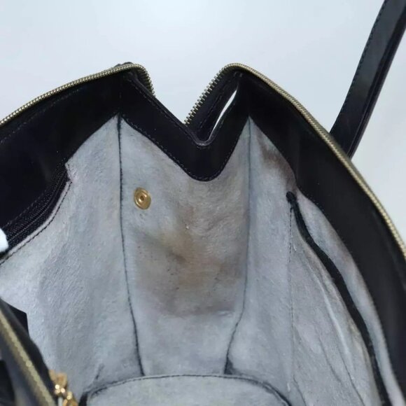 CELINE Macadam Canvas Hand Bag PVC Leather Black Gold Auth 91011 - Picture 11 of 16